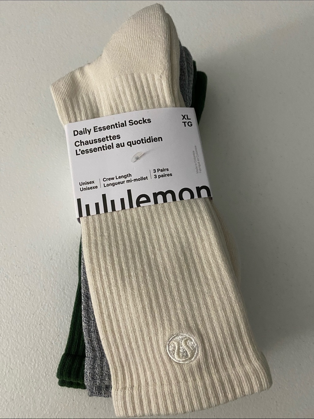 Lululemon - Daily Essentials Socks - Crew Length - 3 Pack - Size XL - NWT